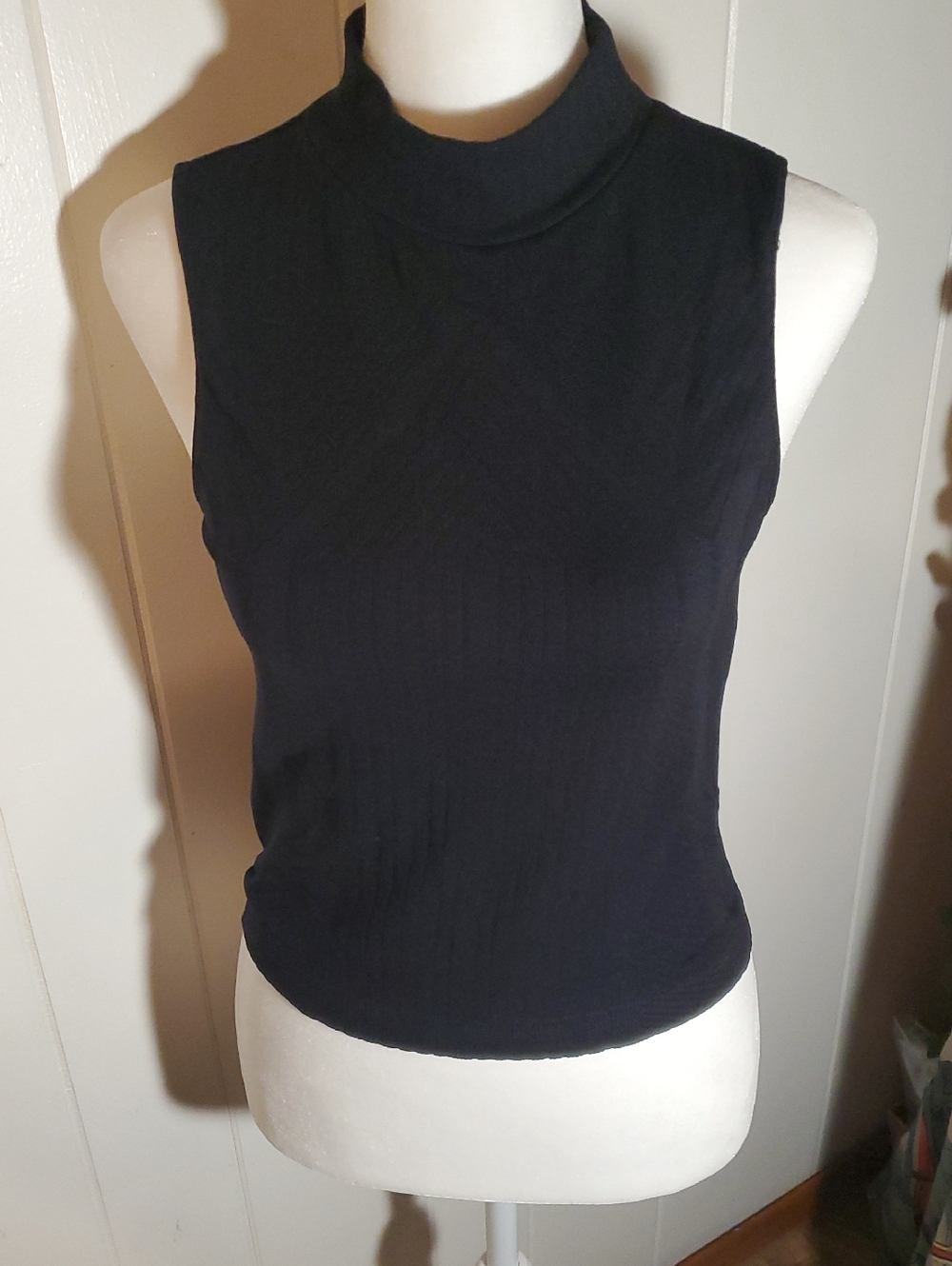Cotton Candy Sleeveless Mock Neck Tank Top - Black
